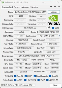 GPU-Z RTX 4070 Portátil