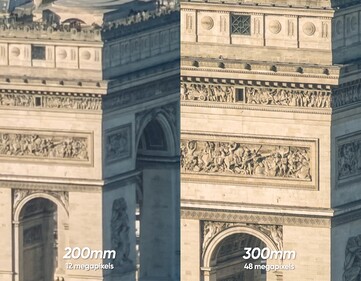 iPhone 17 Pro 12MP 8x zoom en el sensor (izquierda) vs 48MP 12x zoom con el objetivo 300-600mm (este es el objetivo + el zoom óptico 4x/100mm = 300mm).