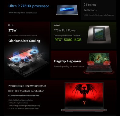 Características de hardware del portátil para juegos Lenovo Legion Y9000P Diablo IV. (Fuente de la imagen: Lenovo vía Weibo)