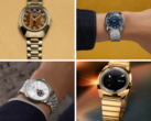 De arriba a abajo a la izquierda, en el sentido de las agujas del reloj (en la imagen), tenemos la reedición Q Timex 1972 Time Machine con esfera marrón, la misma reedición con esfera azul, la reedición Q Timex 1975 Enigma, y el Timex x Peanuts Marlin Automatic. (Fuente de la imagen: Timex - Editado)
