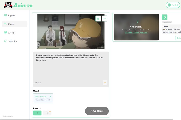Durante una prueba de Animon.ai sobre una imagen fija de Steins;Gate en la que se pedía animar los personajes del primer plano y del fondo, sólo se animó con éxito el personaje del primer plano. (Fuente de la imagen: Animon)