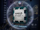 AMD Ryzen AI PRO Serie 400 con fondo temático Copilot generado por IA.