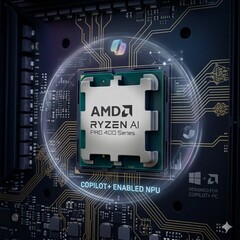 AMD Ryzen AI PRO Serie 400 con fondo temático Copilot generado por IA.