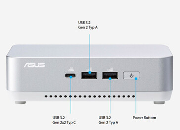 Las conexiones externas del Asus NUC 14 Pro+ - frontal (fuente: Asus)