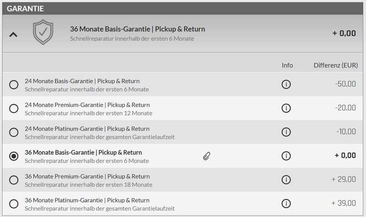 Opciones de garantía