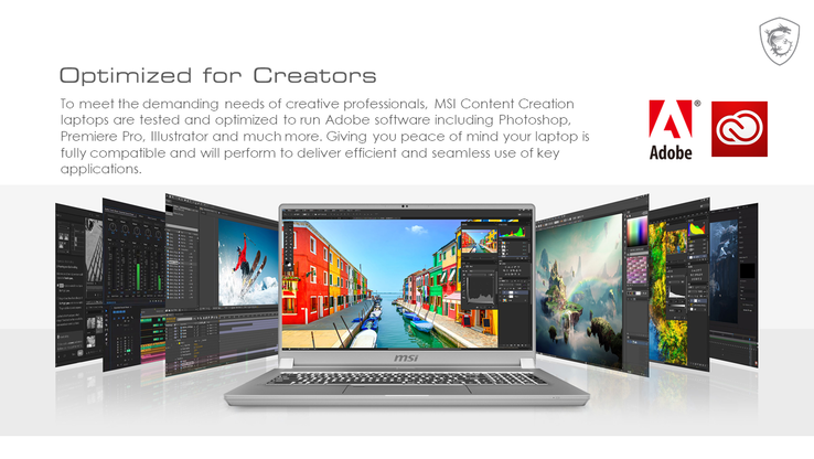 El MSI Creator 17 ha sido probado por su excelente rendimiento en aplicaciones creativas populares. (Fuente: Adobe)