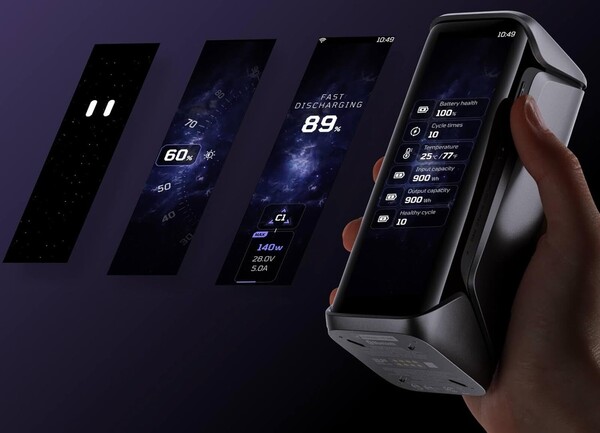 La pantalla de 3,9 pulgadas del Rapid Pro X puede mostrar información sobre la carga, textos e imágenes personalizados y animaciones. (Fuente de la imagen: EcoFlow)