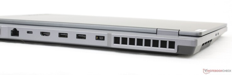 Parte trasera: Gigabit RJ-45, USB-C 3.2 Gen. 2 con DisplayPort 1.4 + Power Delivery, HDMI 2.1, 2x USB-A 3.2 Gen. 1, adaptador de CA