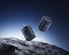 El nuevo PicoGo 67 W AE11 cuesta 39,99 dólares. En la imagen: Una imagen promocional del cargador rápido flotando en el aire sobre rocas. (Fuente de la imagen: Baseus)