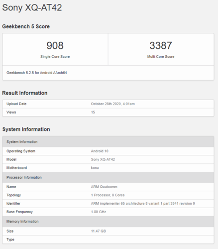 El Xperia 1 II con 12 GB de RAM. (Fuente de la imagen: Geekbench)