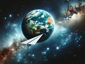Cuando se lanza un avión de papel desde la ISS, sobrevive a la reentrada en la atmósfera terrestre pero se quema antes de llegar al suelo. (Fuente de la imagen: DallE3)