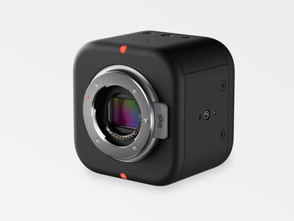 Mevo Core es un discreto cubo negro sin controles integrados (Fuente de la imagen: Logitech)