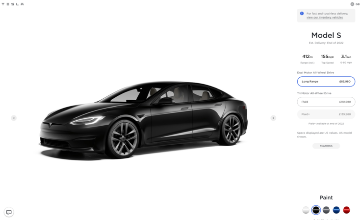 El Model S Plaid+ sigue en la web de Tesla, por ahora. (Fuente de la imagen: Tesla)