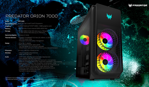 Acer Predator Orion 7000 - Especificaciones. (Fuente de la imagen: Acer)