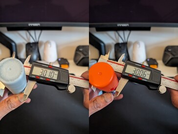 Diámetro de la barra de pegamento impresa en 3D (izquierda) frente a la barra de pegamento original (derecha)