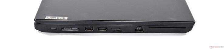 Izquierda: USB-C 3.2 Gen 1, USB-C 3.2 Gen 2, mini puerto Ethernet/docking, USB-A 3.2 Gen 1, HDMI 2.0, microSD, Ethernet RJ45, tarjeta inteligente