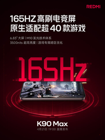 El Redmi K90 Max cuenta con una pantalla de 165 Hz.