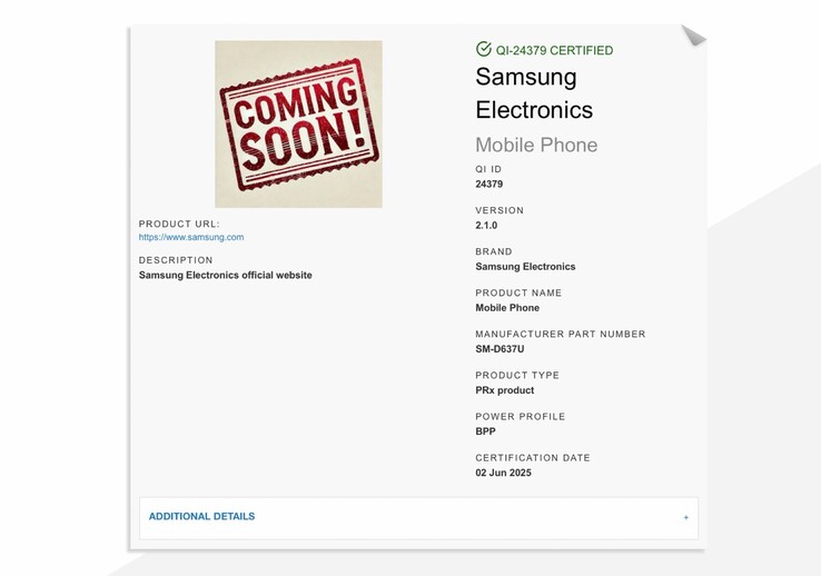 El Samsung Galaxy Z Fold7 ya ha recibido la certificación Qi2. (Fuente de la imagen: Wireless Power Consortium)