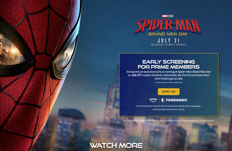 Los miembros de Amazon Prime en EE.UU. pueden conseguir entradas para las proyecciones anticipadas de Spider-Man: un nuevo día.