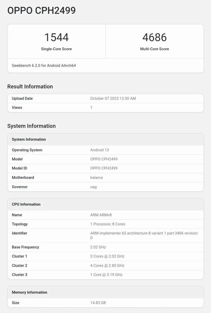 El primer viaje del OnePlus Open a Geekbench(?). (Fuente: Geekbench vía SparrowsNews)