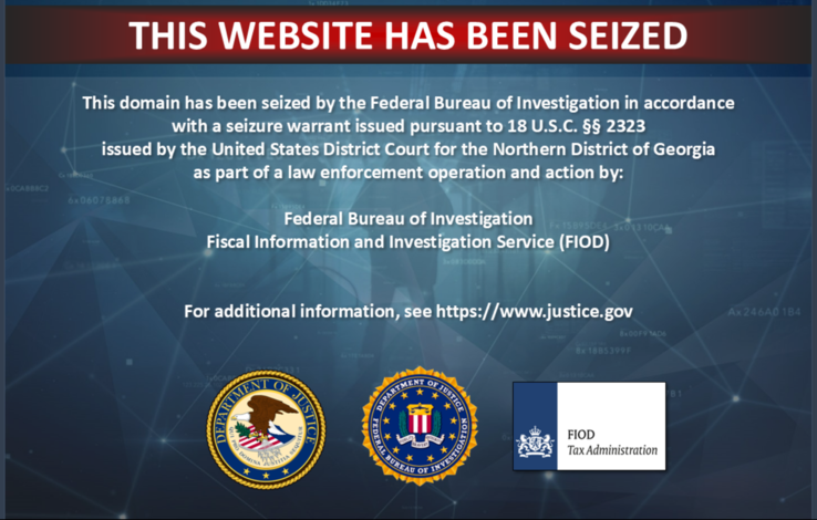 Mensaje del FBI sobre la incautación de dominios visto en el sitio web de Nsw2u Switch ROM (Fuente de la imagen: captura de pantalla, Nsw2u.com)