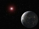 Ilustración artística en la que se muestran un planeta y una estrella roja.