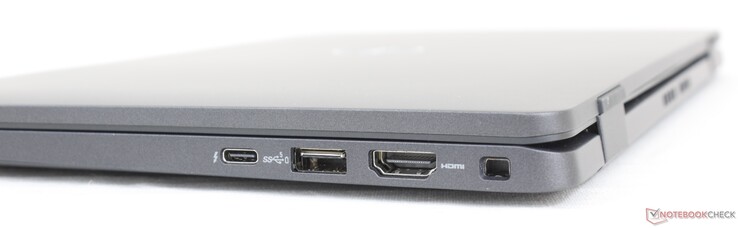 Derecha: USB-C con Thunderbolt 4 + Power Delivery + DisplayPort, USB-A 3.2 Gen. 1, HDMI 2.0, cierre en forma de cuña