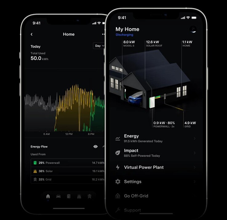 Interfaz de la aplicación Tesla Powerwall. La conexión con SmartThings debería convertir la batería doméstica Powerwall en una parte totalmente funcional del hogar inteligente. (Fuente: Tesla)