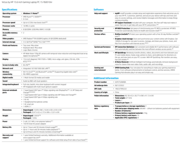 HP Victus 15 AMD - Especificaciones. (Fuente: HP)