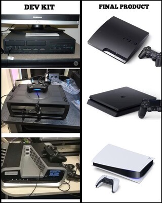 Comparación de producto final/devkit de PlayStation. (Fuente de la imagen: Reddit - u/reddit_hayden)