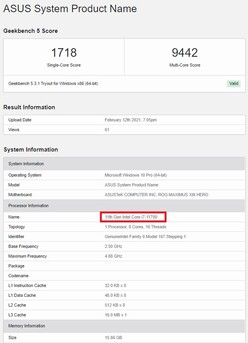 Intel Core i7-11700. (Fuente de la imagen: Geekbench)