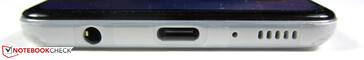 Abajo: Puerto de audio de 3,5 mm, USB-C 2.0, micrófono, altavoz.