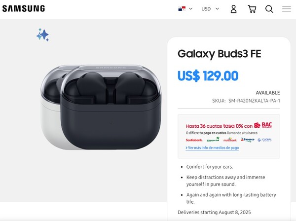 Los Galaxy Buds 3 FE se venderán a un precio más elevado que los Galaxy Buds FE. (Fuente de la imagen: Samsung)