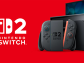 La consola Nintendo Switch 2 fotografiada a la derecha de su logotipo