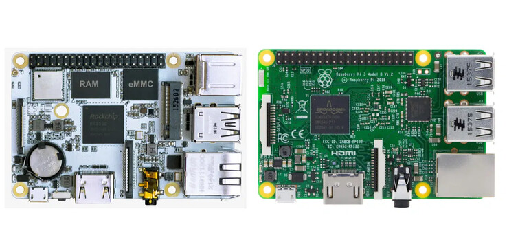 El Boardcon Compact3566 junto a una Raspberry Pi 3 Model B. (Fuente de la imagen: CNX Software)