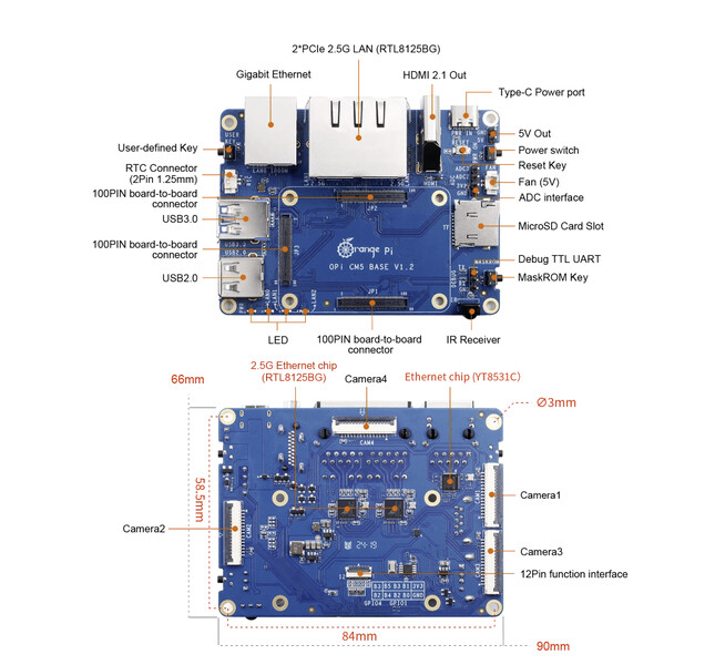 Placa portadora OrangePi CM5. (Fuente de la imagen: Orange Pi)
