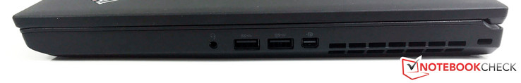 derecha: clavija estéreo (combo), 2x USB 3.0, Mini-DisplayPort 1.2a