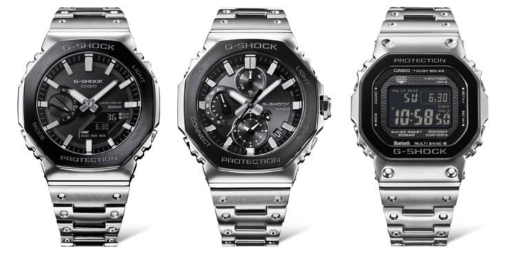 De izquierda a derecha: los relojes Casio G-Shock GM-B2100BT-1A, GMC-B2100BT-1A y GMW-B5000BT-1. (Fuente de la imagen: Casioblog)