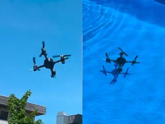El dron volando en el aire y nadando bajo el agua (Fuente de la imagen: Andrei Copaci; captura de pantalla editada)