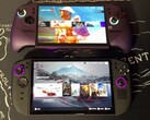 Las consolas portátiles para videojuegos MSI Claw 8 AI+ y Lenovo Legion Go 2, una al lado de la otra, durante una comparación de rendimiento.