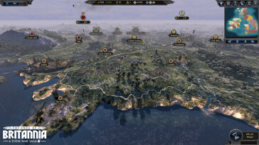 Una imagen que muestra ciudades en el mapa mundial de «A Total War Saga: Thrones of Britannia».