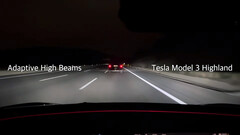 Prueba de luces largas adaptativas en el Tesla Model 3 (imagen: m.jr.88/YT)