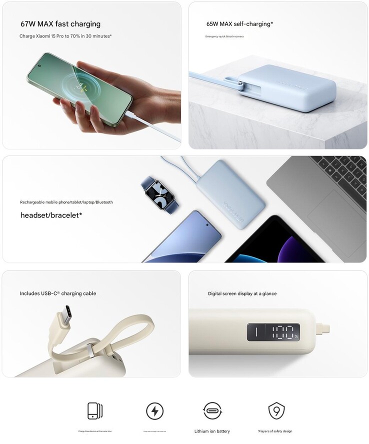 Principales características de la nueva Xiaomi 10000 67 W power bank (Fuente de imagen: Xiaomi - machine translated)