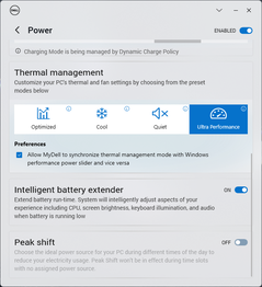 Pantalla de ajustes de energía que muestra los perfiles de energía