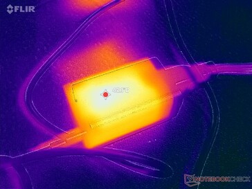 El adaptador de CA alcanza más de 42 °C cuando se somete a cargas exigentes