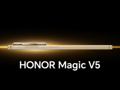 El Magic V5 en su rumoreada opción de color &quot;Silk Gold&quot;. (Fuente de la imagen: Honor - editado)