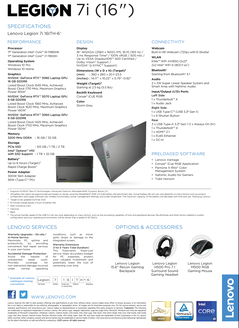 Lenovo Legion 7i 16ITH-6 - Especificaciones. (Fuente: Lenovo)