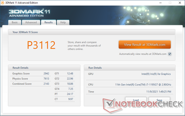 3DMark 11 en el nivel de potencia nominal por defecto