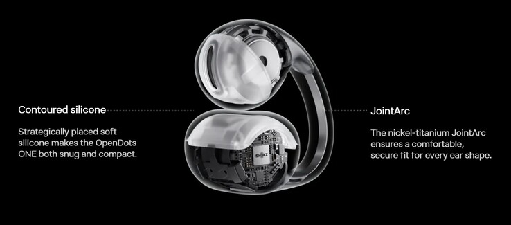 Los auriculares Shokz OpenDots ONE utilizan níquel-titanio en las bandas JointArc para mantenerlos firmemente sujetos a las orejas durante los entrenamientos intensos. (Fuente de la imagen: Shokz)