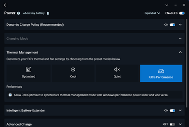 Perfiles de energía Dell Optimizer